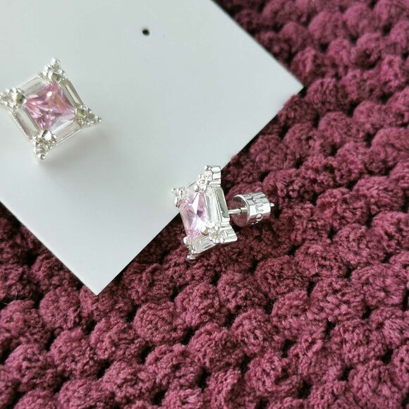 Alicia Bonnie Silver Pink White Crystal Enchanted Glow Stud Earrings NEW - Picture 3 of 3